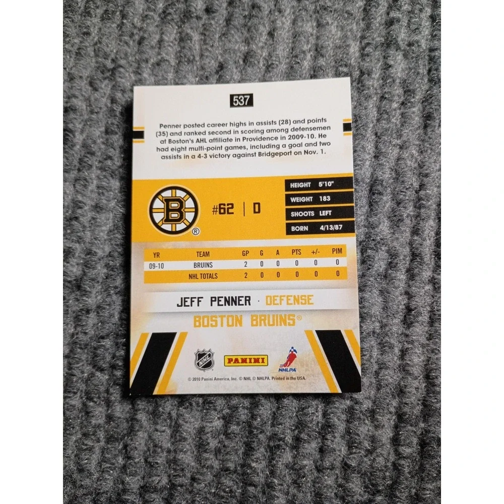 2010 Score Hot Rookies Boston Bruins Jeff Penner Hockey Card #537‎